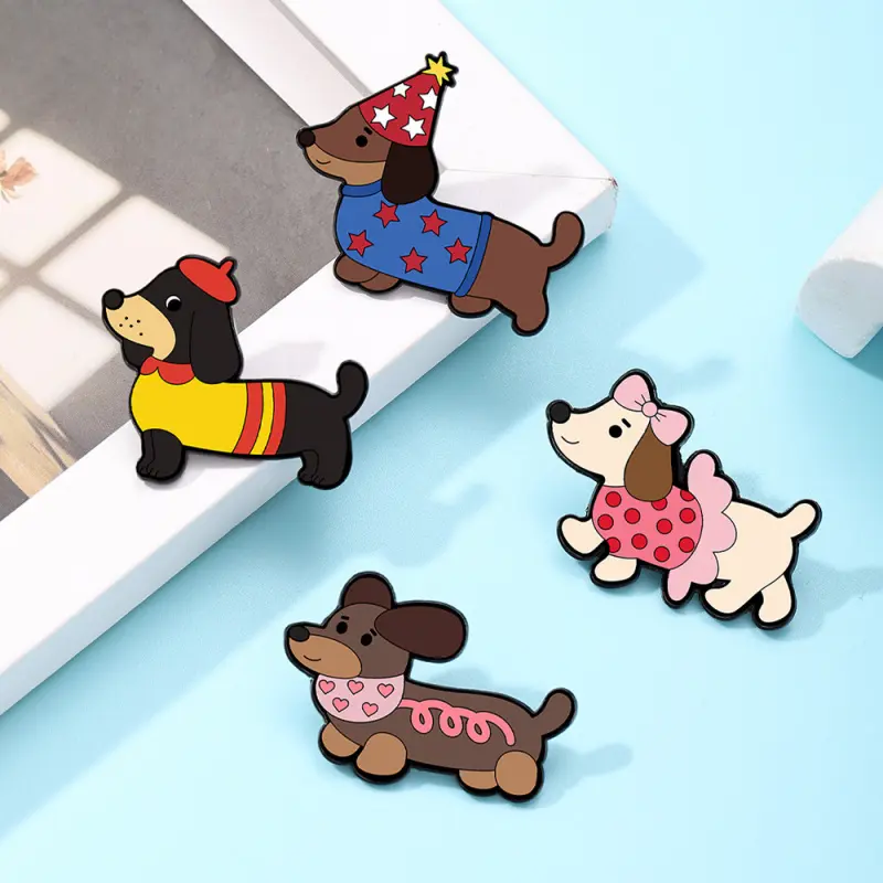 Fun Dachshund Brooch Set - Cute Dog Pins to Elevate Your Bag & Style Alloy Brooch Pin