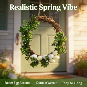 2026 New Easter-Themed Wreath Door Hanging Vibrant Easter Decoration, Imitation Plant Vine Circle with Fresh Colorful Eggs, Home Entrance Wall Decor for Holiday Atmosphere