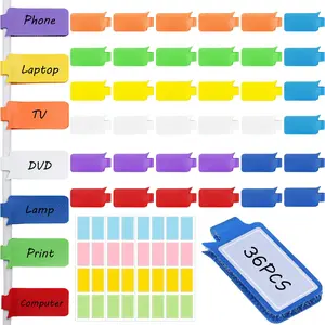 36pcs Large Cable Labels, 8 Colors Reusable Write-On Wire Labels, Cord Identification for Electronics, 48pc Label Stickers, Home & Office Use
