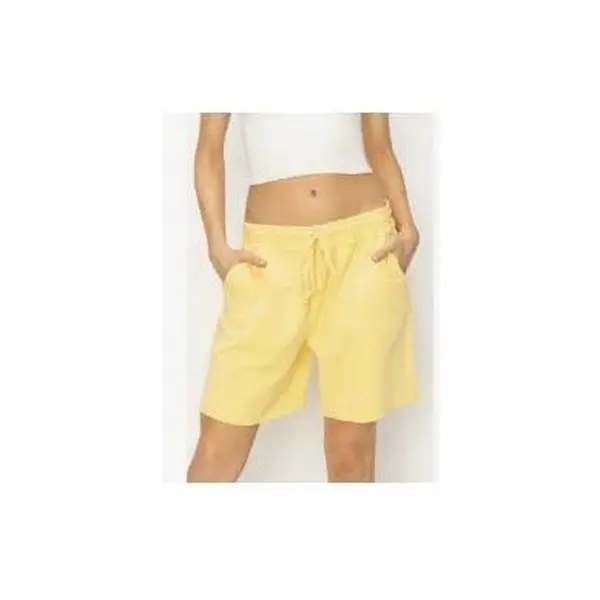 Butter Yellow Raw Hem Effortless Shorts, 100% Cotton Relaxed Fit Bottom with a Mid Rise Drawstring Waist, Women