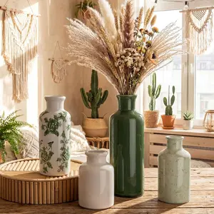 4 Pcs Ceramic Vintage Flower Vases Rustic Farmhouse Decorative Vases Retro Floral Chinoiserie Home Decor for Office Table Mantel Entryway Shelf Living Room Kitchen Bathroom Decorations