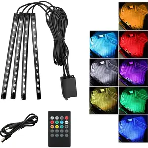 Car Led Interior Lights, RGB 48 LED Multicolor Auto Strip Light with Sound Active Function and Remote Control, Under Dash Smart Lighting Kit with Charger, Car Accessories (USB)