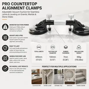 Adjustable Joint Aligner for Laminate Floors & Countertops – Granite Panel Setter with Vacuum Suction Cups – For Granite, Marble, Natural Stone, Panel Material, and Glass