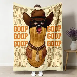 1pc Cowboy Goop Peanut Flannel Throw Blanket, Cute Funny Meme Print Blanket, Soft Cozy Comfortable Blanket, Goop Peanut Design Blanket, Perfect for Sofa Chair, Bedroom Decor, Gift 50"x60"