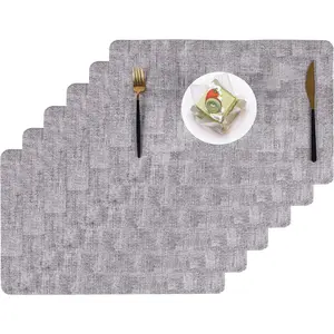 Place Mats Set of 6, Faux Placemats Waterproof Oilproof, Stain Resistant, Heat Resistant, Washable Wipeable, Reversible Table Mat for Dining Table and Decor (Light Gray, 6pcs)
