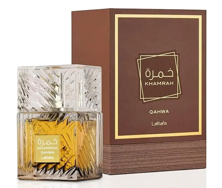 Lattafa Khamrah Qahwa Unisex Gourmand Eau de Parfum - 3.4 oz/100 ml Arabic Alcohol Base Fragrance, Cinnamon, Cardamom, Coffee, Praline Notes, Warm Vanilla & Spicy Sweet Scent for Cooler Weather, 100 Ml Perfume, Warm Vanilla Unisex Fragrance, Spicy Sweet U