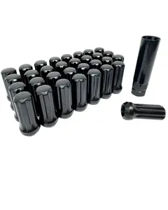 Black Spline 14x1.5 Lug Nuts With securtiy Key Extended Closed End Heavy Duty Lug Nut, Conical/Taper/Cone Seat , Set Of 40, 32, 24, 20, 16
