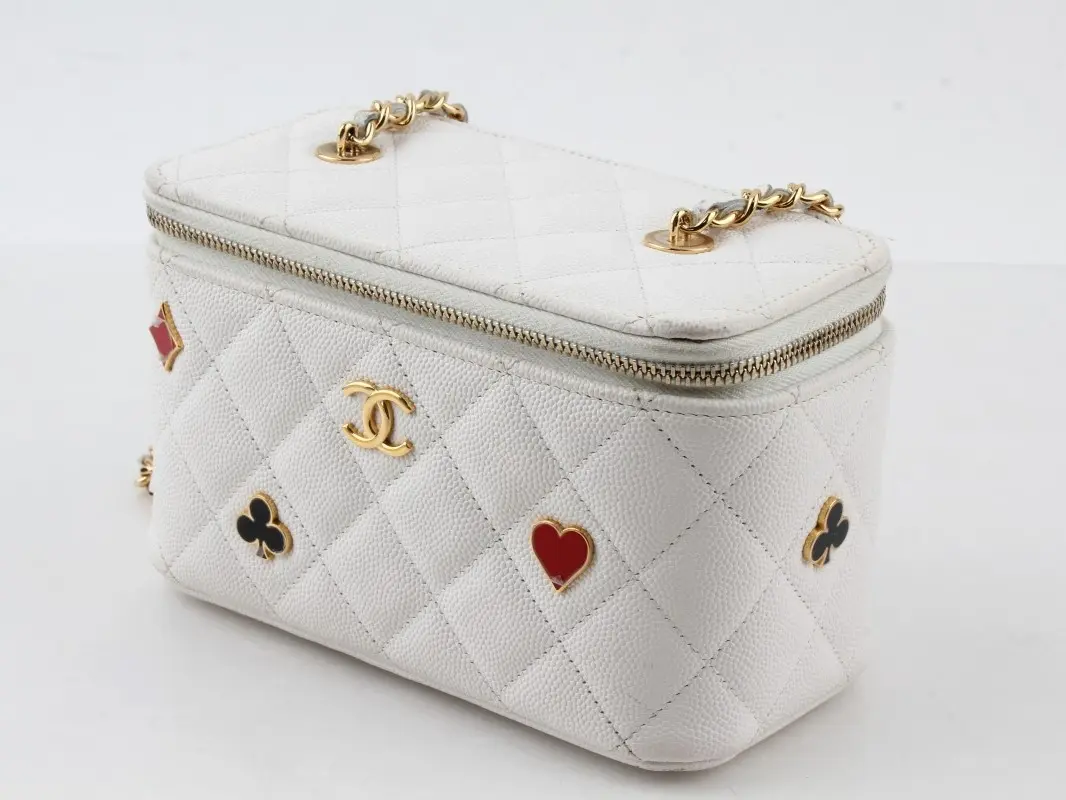 Pre-owned CHANEL Leather Mini Bags Caviar Quilted Enamel Coco Casino Vanity Case with Chain