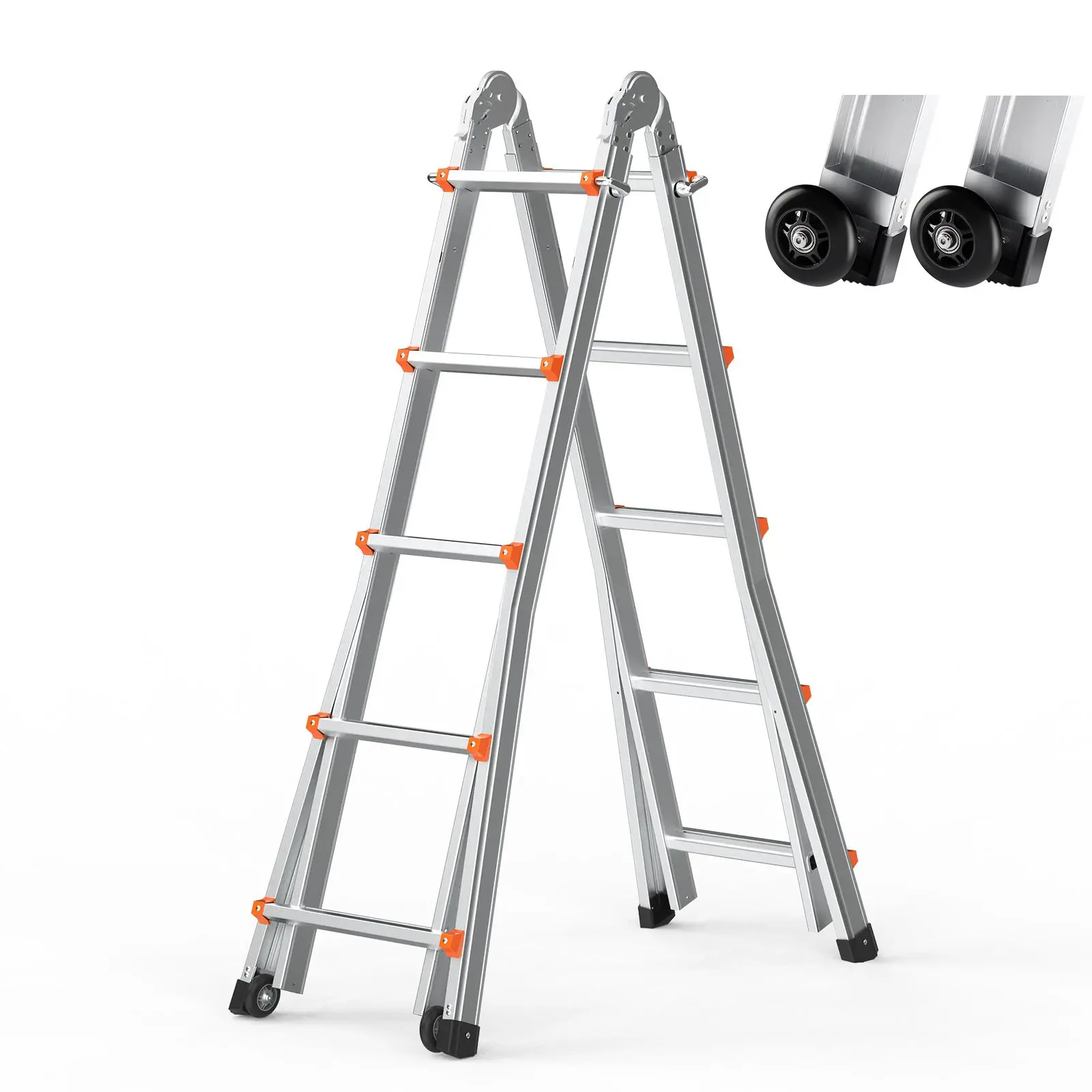 【summerfinds】VEVOR Telescoping Ladder A Frame, 16.7 FT Compact Aluminum Extension Ladder, Multi-Function Portable Collapsible RV Ladder, Telescopic Ladder for Homework Stairs Indoor Outdoor Roof, 330lb Load