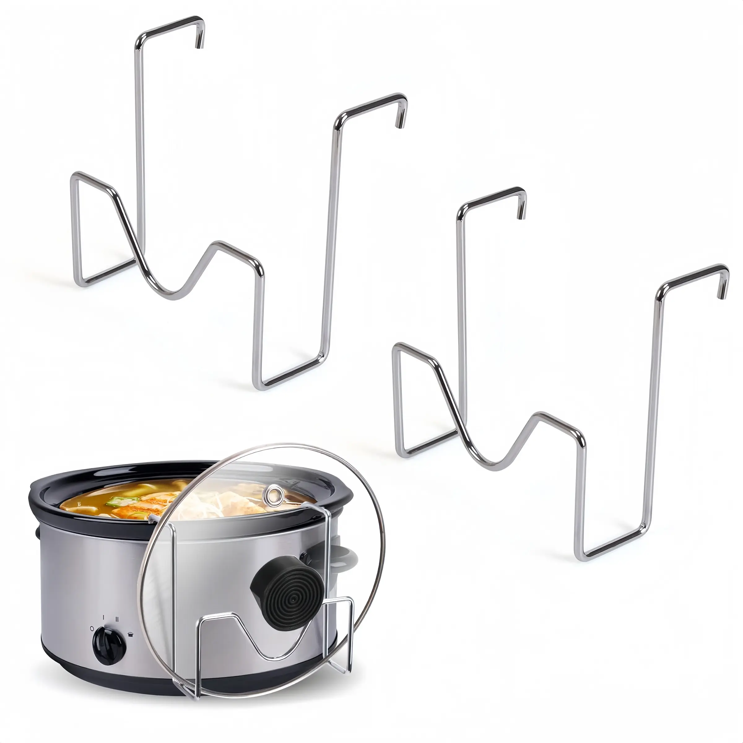 Stainless Steel Pot Lid Rack, Slow Cooker Lid Tray, Space Saving Kitchen Countertop Design, Non-Slip Anti-Tip, Fits Various Lids, Kitchen Organizers, Kitchen Utensils Accessories, Kitchen Utensil Holder, Kitchen Gadget, Countertop Cooking Accessory