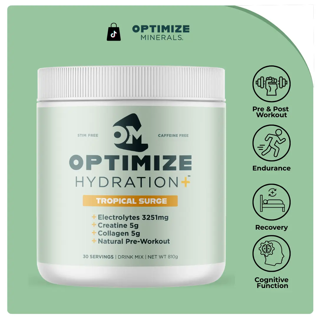 OPTIMIZE HYDRATION+ - Daily Hydration, Recovery, and Stim Free Natural Pre Workout Formula OPTIMIZE HYDRATION+ - Daily Hydration, Recovery, and Stim Free Natural Pre Workout Formula