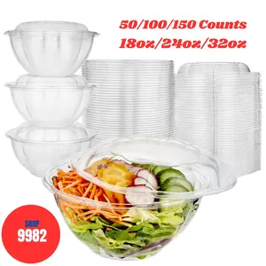 Unicup Disposable  Plastic Salad Bowls with Lid (50/100/150Count) Colorful Set Containers Pack