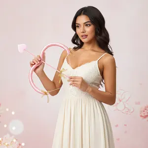 Valentine's Day Cupid Bow and Arrow Set, Pink Heart-Themed Costume Photo Prop, Decorative Gold Ribbon Design, Festive Dress-Up Accessory for Adults & Teens Photoshoots &  Romantic Celebrat