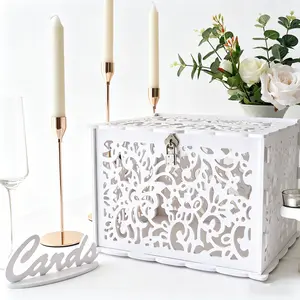 White PVC Wedding Card Box with Lock – Elegant Money Gift Box for Reception, Party, Bridal Shower & Baby Shower Decorations, Secure Locking Card Holder for Cash & Envelopes