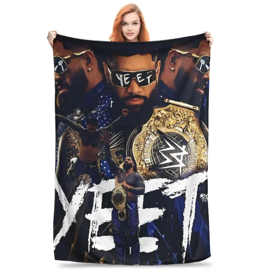 Jey Uso Yeet WWE Theme Multifunctional Flannel Blanket - Geometric Print, Wrinkle-Free, Soft Warm Throw for Gamer Room Decor, Dorm Essential for Bed Sofa, Kids Holiday Gift