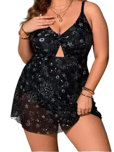 Hide Apron Belly Instantly! | Plus Size Swim Dress Tummy Control - Snatched Waist One Piece Swimsuit | Stretchy Celestial Vacation Swimwear 2026high-stretch nylon fabric