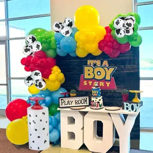 Toy Inspired Story Balloons Arch Garland Kit 155Pcs Cow Print Red Blue Green Yellow Balloons Garland For Kids Birthday Toy Inspired Story Theme Party Supplies Decoration