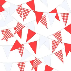 100 Ft Red and White Checkered Flag Banner, 48Pcs Red Plaid Gingham Pennant Bunting Flags Picnic Party Decorations for BBQ Carnival Birthday Christmas Wedding Outdoor Indoor 17.7x11.8 in