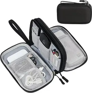 Travel Cable Organizer Pouch Electronic Accessories Carry Case Portable Waterproof Double Layers Storage Bag for Cord, Charger, Phone, Earphone Black