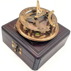 Antique Brass & Copper Sundial Compass – A Unique Gift of Elegance with Sundial Clock, Ship Replica Watch, and Presentation Box