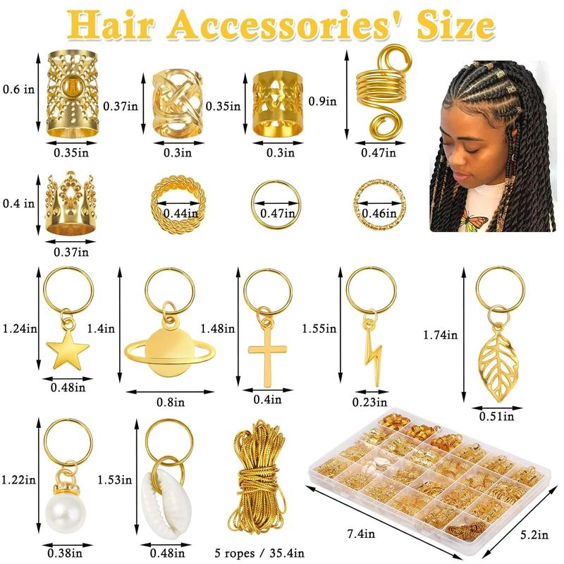 259 Pcs Hair Jewelry for Braids, Loc Jewelry for Hair Dreadlock, Charm Accessories for Women, Metal Gold Braids Rings Cuffs Clips for Dreadlock Accessories Clips Rings Extensions Decorations