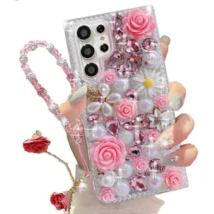 Galaxy S24 Ultra Glitter Bling Case for Girls with Lanyard Wrist Strap,   Sparkle Rhinestone Design, Cute Luxury Case for Galaxy S24 Ultra