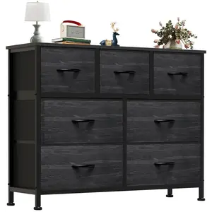 Desser For Bedroom Multifunction 7 Fabric Drawers Organizer Storage Chest Large Capacity Non-Woven Synthetic Fiber Durable MDF Steel Frame Easy Assembly