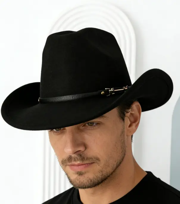 Unisex Classic Style Cowboy Hat - Lightweight Felt, Breathable Polyester Wide-Brim Country Western Hat, Sunproof Outdoor Accessory for Western Parties & Hiking, Country Hats