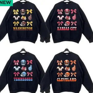 Retro All Team Coquette FOOTBALL Black Crewneck Sweatshirt, Hometown Pullover, City Football Game Day Sweatshirt, Vintage Football Throwback Graphic, Gift For Fans Unisex Sweatshirt Classic Cotton, Custom Team NA