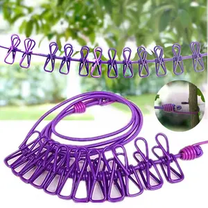 Portable Retractable Clothesline With 12 Clips Multifunctional Laundry Drying Rope Space Saving Outdoor Household Cloth Hanging Line Rack