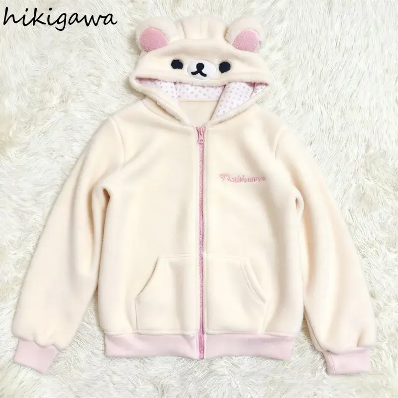 Japanese Hoodies Jackets Women's Clothing Hooded Zipper Sweatshirts Fashion Casual Cute Hoodie Tops