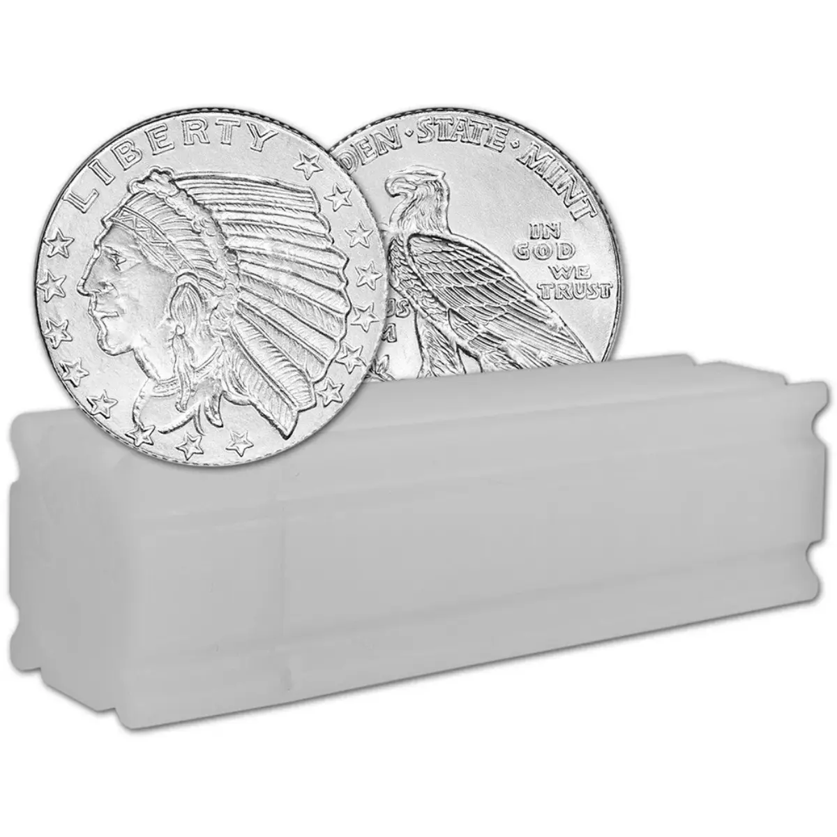 (Tube of 50) Golden State Mint Incuse Indian 5 oz (50 x 1/10 oz) Silver Round