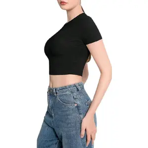 Crop Top - Black Short Sleeve Top for Women - Casual Style - Womenswear - Shirts Basic Comfort chic outfit shrug  crop  tops cute  tops  women
