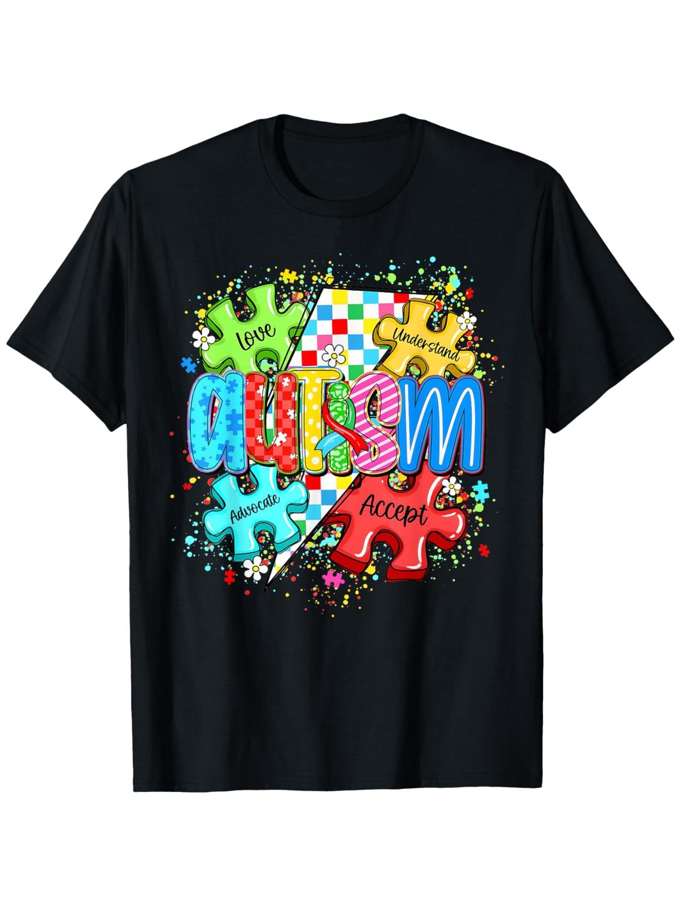 Trendy T-Shirt for Kids Featuring Autism Themes, Promoting Love, Understanding, Acceptance, And Advocacy. Short-Sleeved Street Style Tee Perfect for Casual Summer Wear, a Fashionable Essential for Boys And Girls (3-13Y)