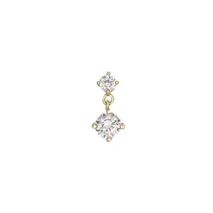14k Double CZ dangle Ear Stud for Cartilage with flat back