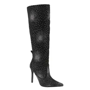 BELOVELY Fashionable High Heel Stiletto Knee-high Boots for Women with Pointed Toe and Spool Heel Design rhinestone cowboyboots high heel[Sharpe-10]