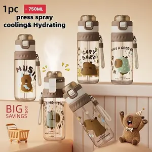 Cartoon Capybara Pattern Portable Outdoor Sports Water cup with Spray Function, Plastic Misting Water bottle, Clear Water Bottle, Drinkware, Heat-Resistant, Ideal for Office, Running, Cycling, Hiking, Gym, School, Travel, Commuting, Portable Water Bottles