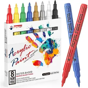 Pens, Extra Fine  Markers 8 Colors - 0.7mm Extra Fine Tip  Permanent Markers for Metal, , Rock, Ceramic, Glass, Plastic, Fabric, Canvas, DIY Crafts