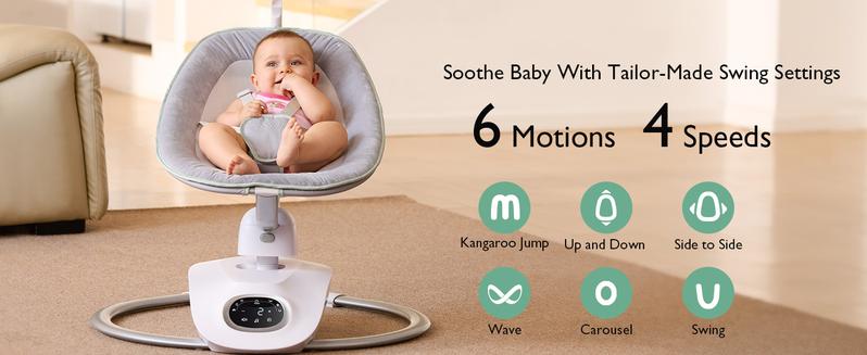 Momcozy CocoSway Baby Swing for Infants to Toddler, 3D-Motion Electric Baby Swing with 6 Motions & 4-Speeds, Remote Control, Infant Swing with 8 Preset Lullabies for Baby Boy Girl Up to 20 lbs
