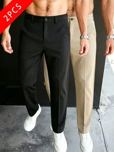 2-pack men’s business casual suit trousers, slim fit that flatters the figure, half elastic waistband, slightly stretchy fabric, summervibes