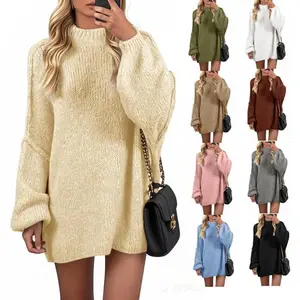 Womens Oversized Sweater Dress Casul Puff Long Sleeve Fall Chunky Knit Loose Tunics Pullover Tops Lightweight Teacher Casual Sweater early autumn Army Green Womenswear