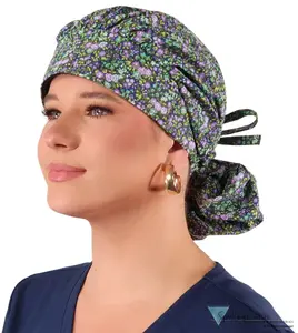 Stylish Banded Bouffant Ponytail Scrub Cap - Lovely Lavender Flowers