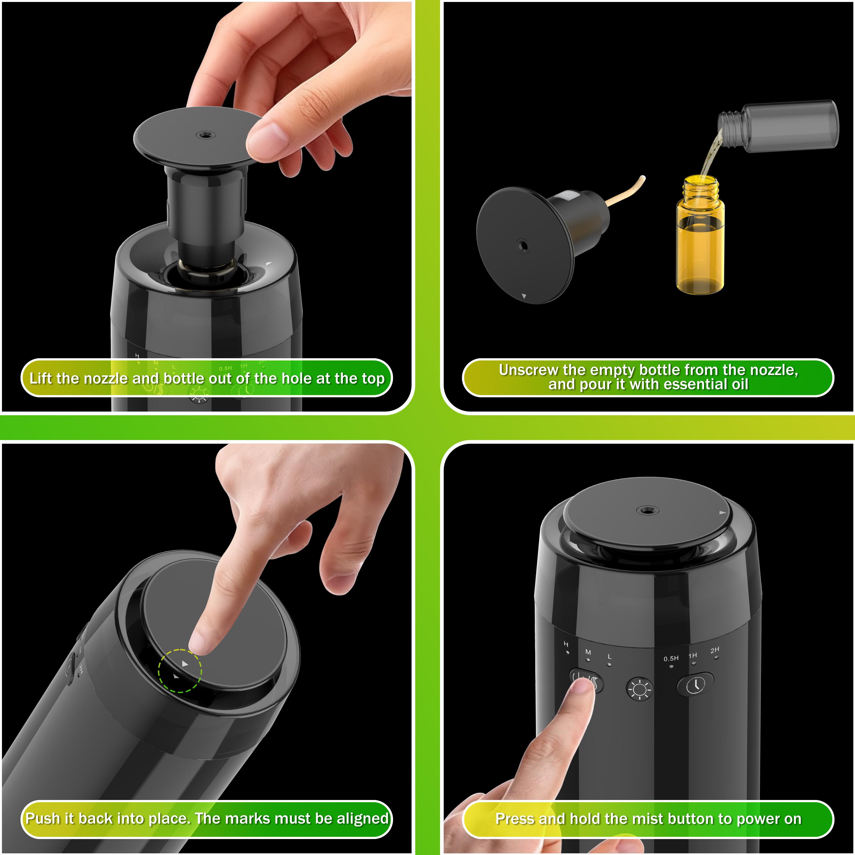 Waterless Essential Oil Diffuser: Battery Mini Scent Air Machine with 8 Bottles of Essential Oils for Home, Room, Car, Office with RGB Colorful Light — Cool Mist Aroma Machine