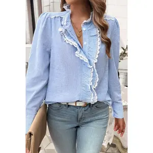 Chelsea Ruffle Button Down Blouse - Blue