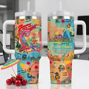 Jimmy B Music Cup 40oz Tumbler With Handle, Retro Style Travel Mug Gift