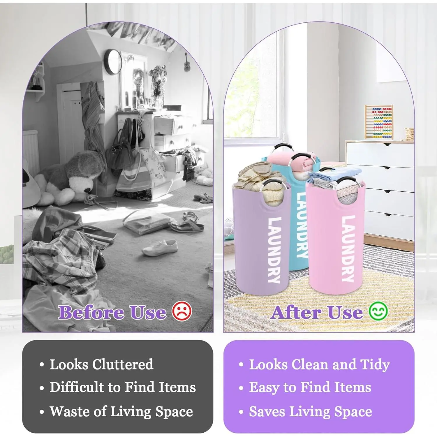 3PCS 95L Laundry Basket, Collapsible Clothes Hamper with Handle, 600D Cloth Laundry Bin, Stand-alone Dirty Clothes Hamper for Livingroom, Bedroom,, Pink+Blue+Purple 3PCS 95L Laundry Basket, Collapsible Clothes Hamper with Handle, 600D Cloth Laundry Bin, Stand-alone Dirty Clothes Hamper for Livingroom, Bedroom,, Pink+Blue+Purple