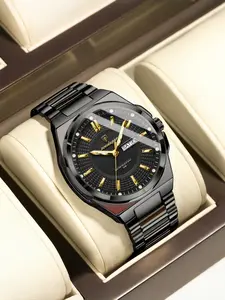 Poedagar Top Business Men's Watches, Stainless Steel Waterproof Luminous Man Watch, Date Week Display, Casual Fashion Quartz Wristwatch, Stylish Watch