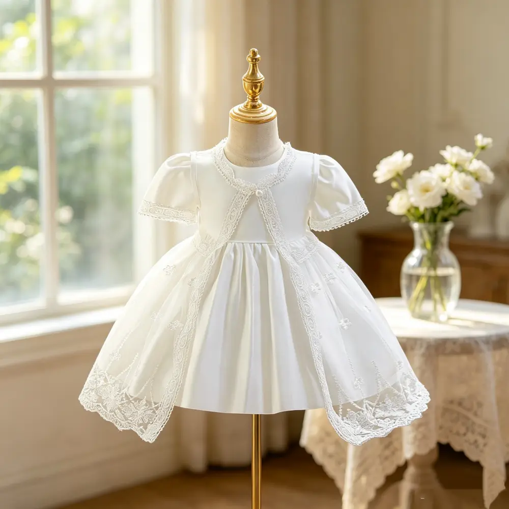 3151 White Lace Princess Dress for Baby Girls Suitable for Christenings First Birthdays Weddings and Formal Occasions