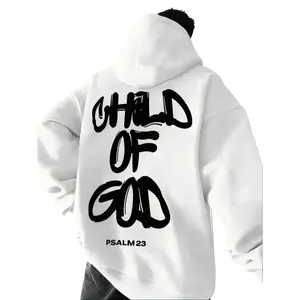 TikTok Trending Christian-Themed Graffiti-Style Hoodie, White Style with "CHILD OF GOD" Slogan & "PSALM 23" Bible Verse Graphic Print, Ideal for Modern Faith-Inspired Outfits During TikTok Shop Black Friday Sales and Christmas Gift Ideas