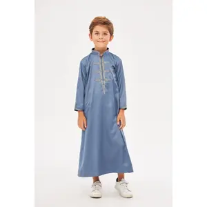 Amir Embroidery Light Gray Print Boys Thobe - Dark Gray